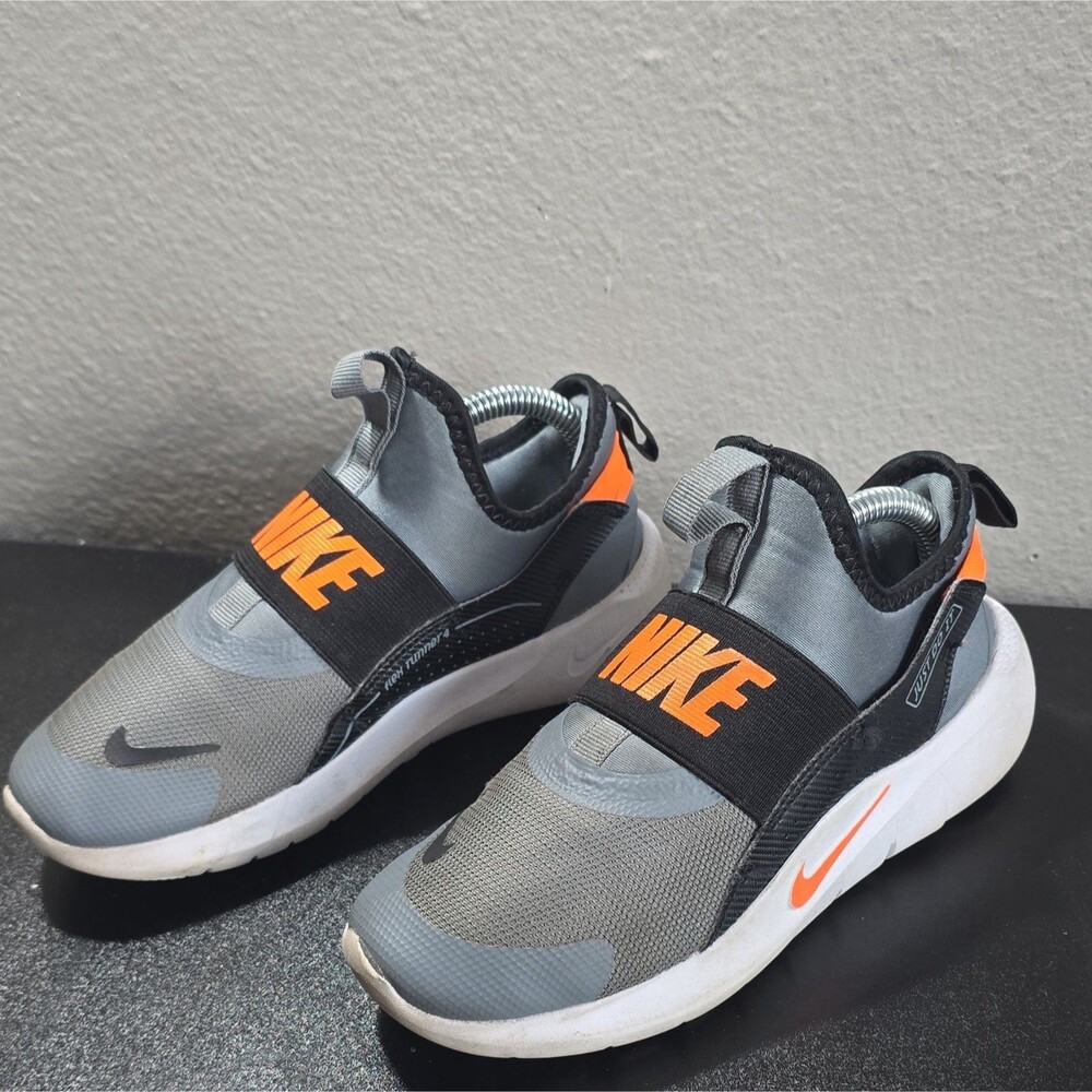 Nike Flex Runner 2 Kids 1.5Y Grey Black Orange Slip On Sneakers IF2894-005